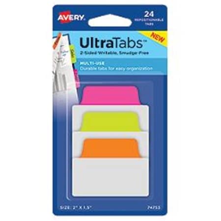 AVERY DENNISON Avery-Dennison 74753 Ultra Tabs Repositionable Tabs; Green; Orange & Pink - 2 x 1.5 in. 74753